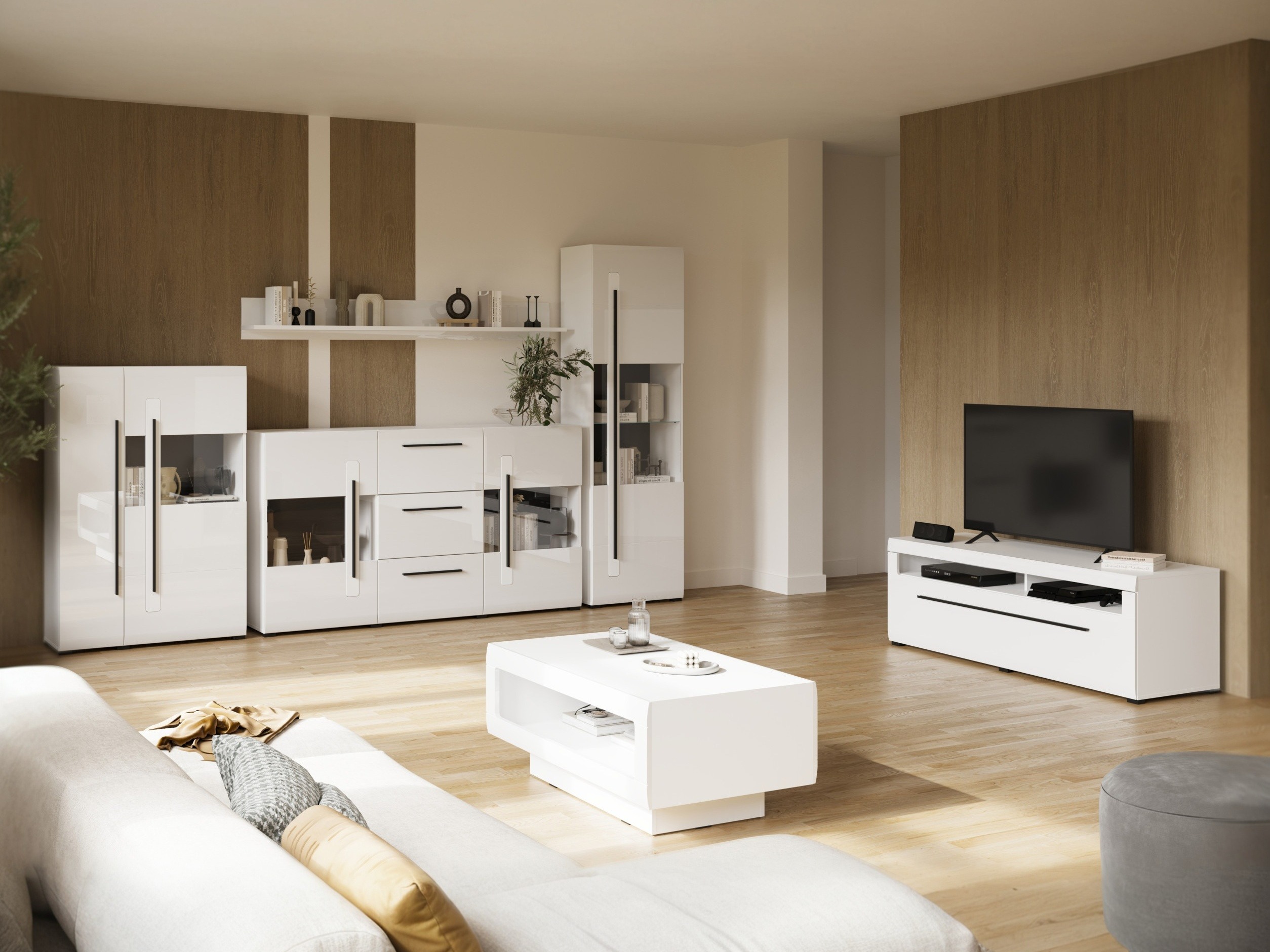 Móvel de TV Ophsalu 103 (Branco + Branco brilhante)