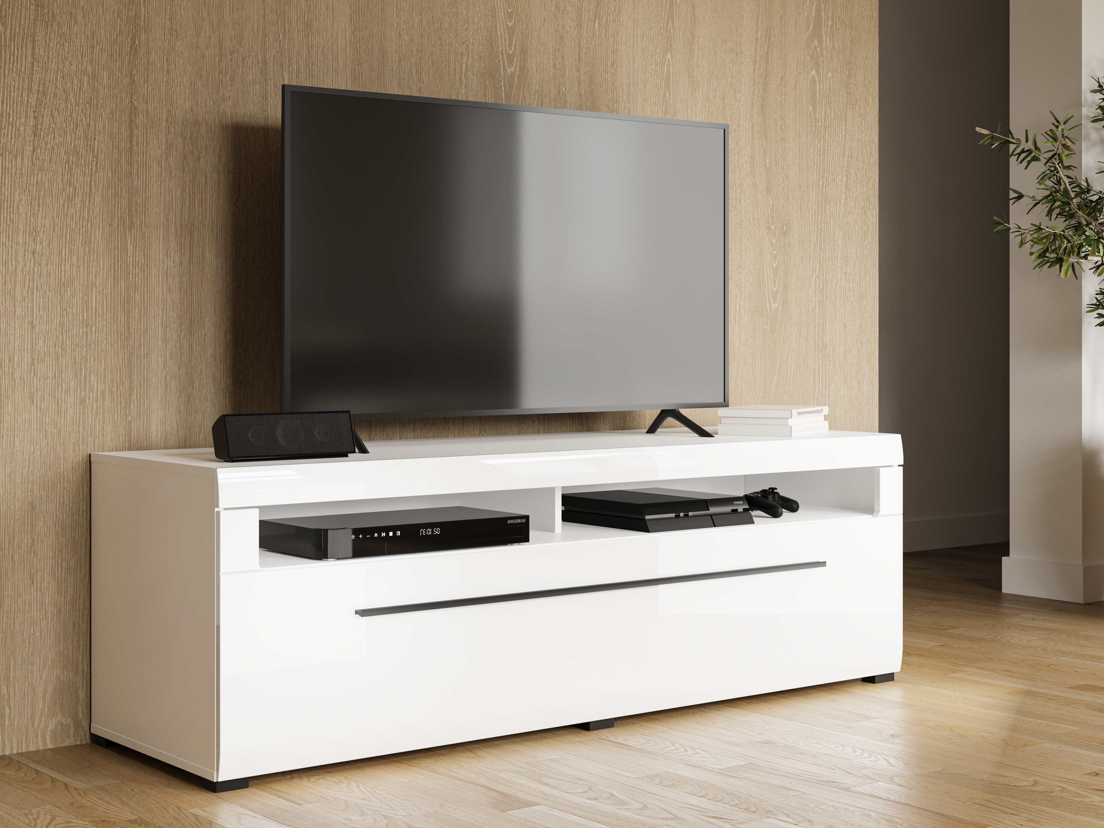 Móvel de TV Ophsalu 104 (Branco + Branco brilhante)