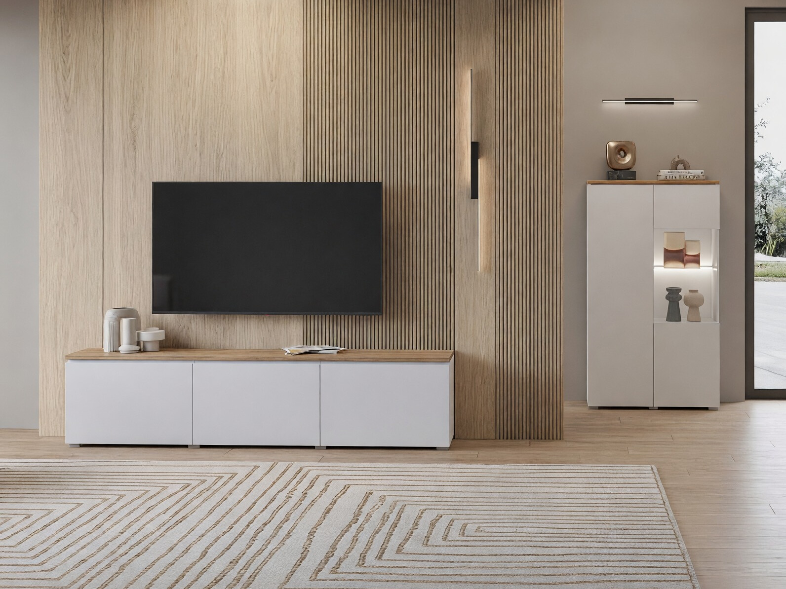 Conjunto para sala de estar Baletu 114 (Branco + Carvalho)