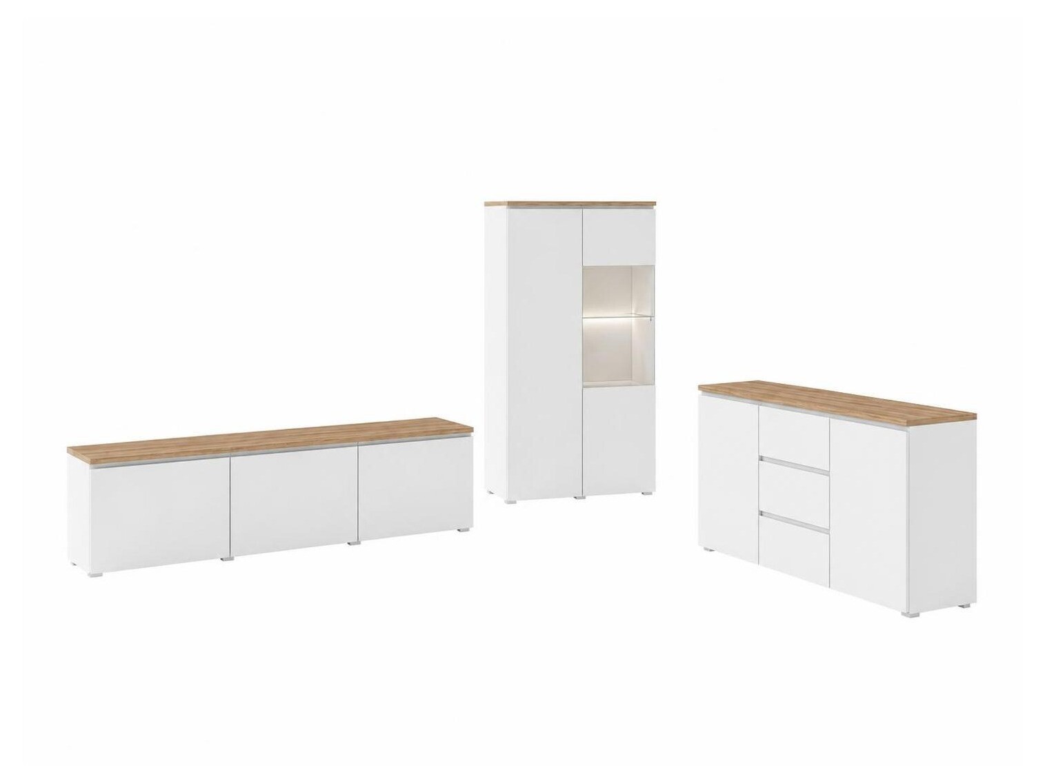 Conjunto para sala de estar Baletu 114 (Branco + Carvalho)