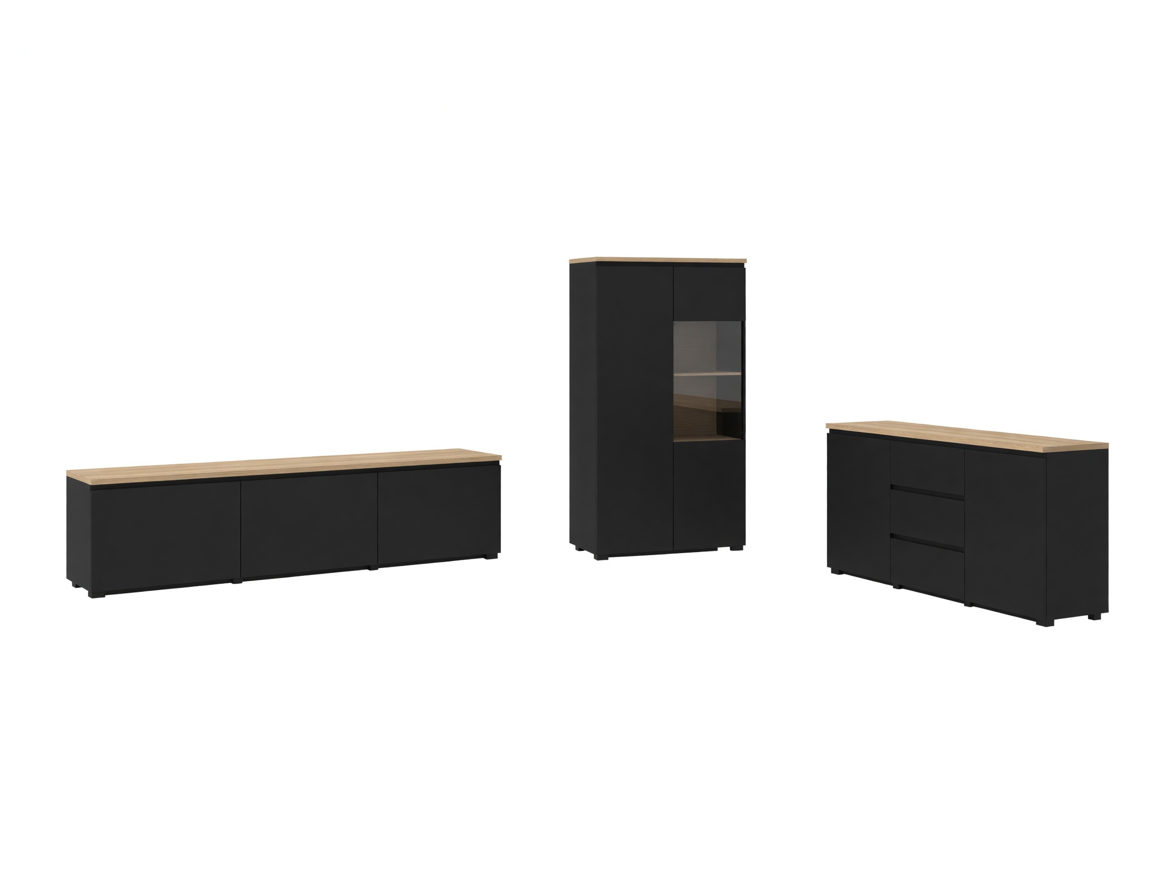 Conjunto para sala de estar Baletu 114 (Preto + Carvalho)