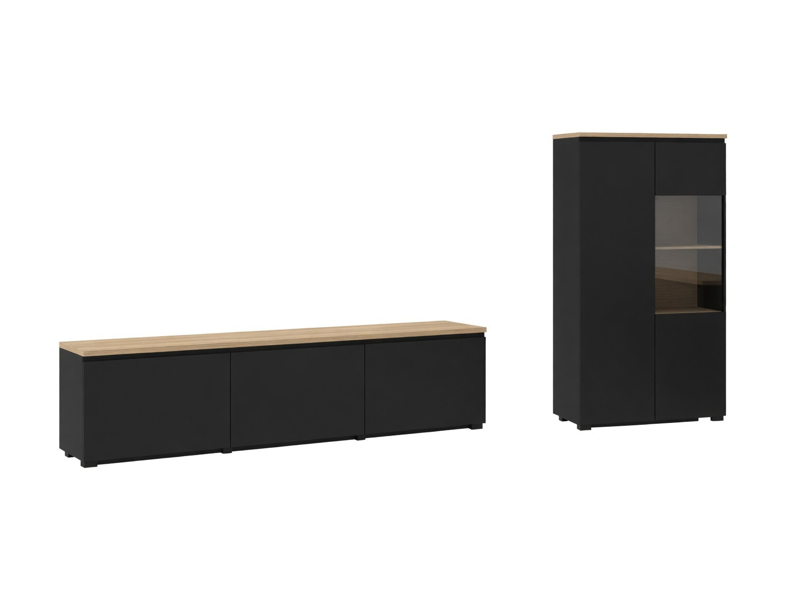 Conjunto para sala de estar Baletu 114 (Preto + Carvalho)