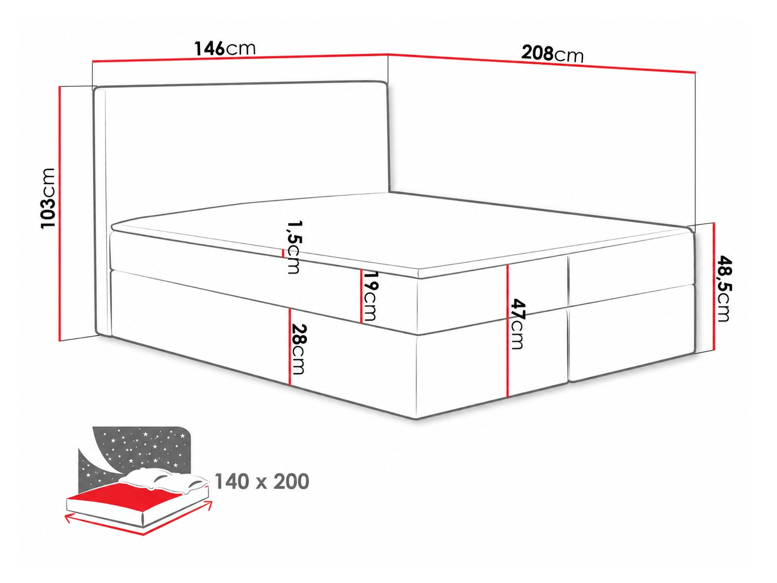 Cama continental Nix (Velluto 3)