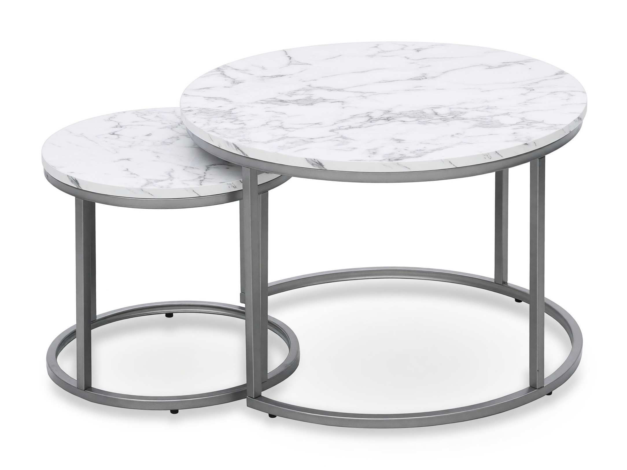 Conjunto de mesa de centro Houston 2213 (Marmore branco + Prateado)