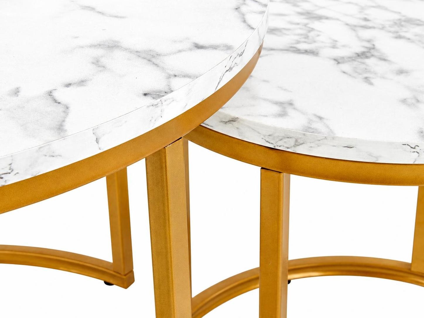 Conjunto de mesa de centro Houston 2213 (Marmore branco + Dourado)