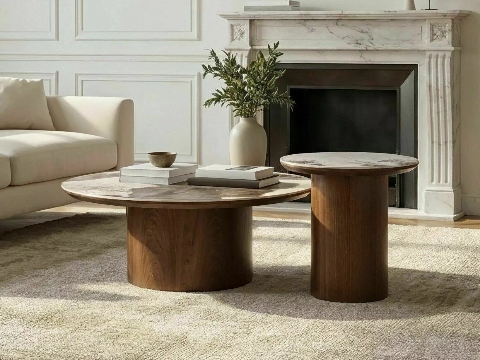 Mesa de apoio Detroit 1058 (Pedra Padrão + Nogueira)