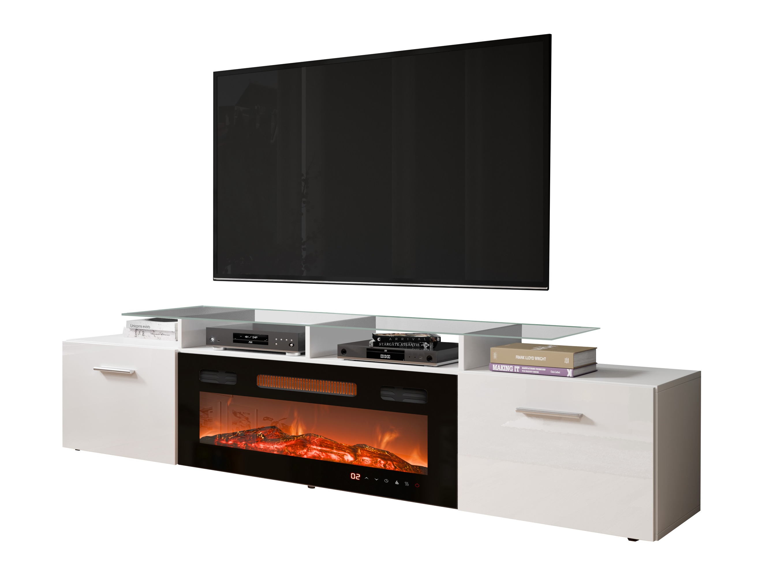 Móvel de TV Numerus (Branco + Branco brilhante)