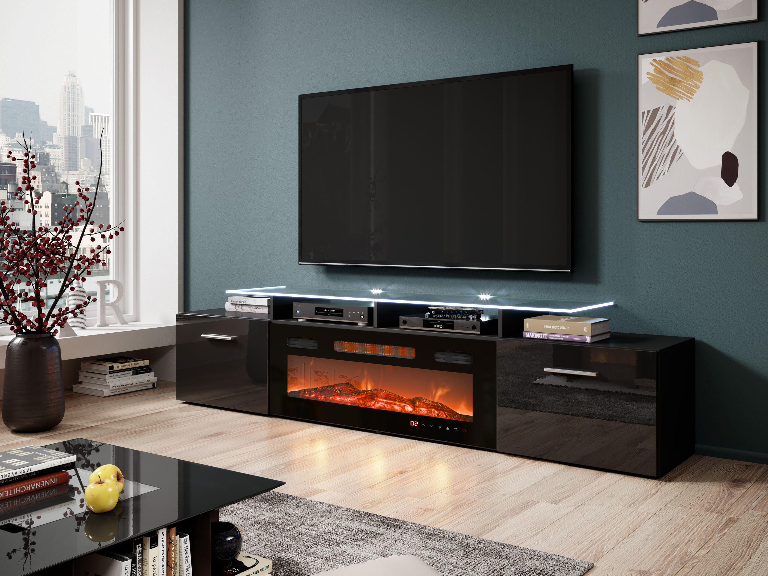 Móvel de TV Numerus (Preto + Preto brilhante)