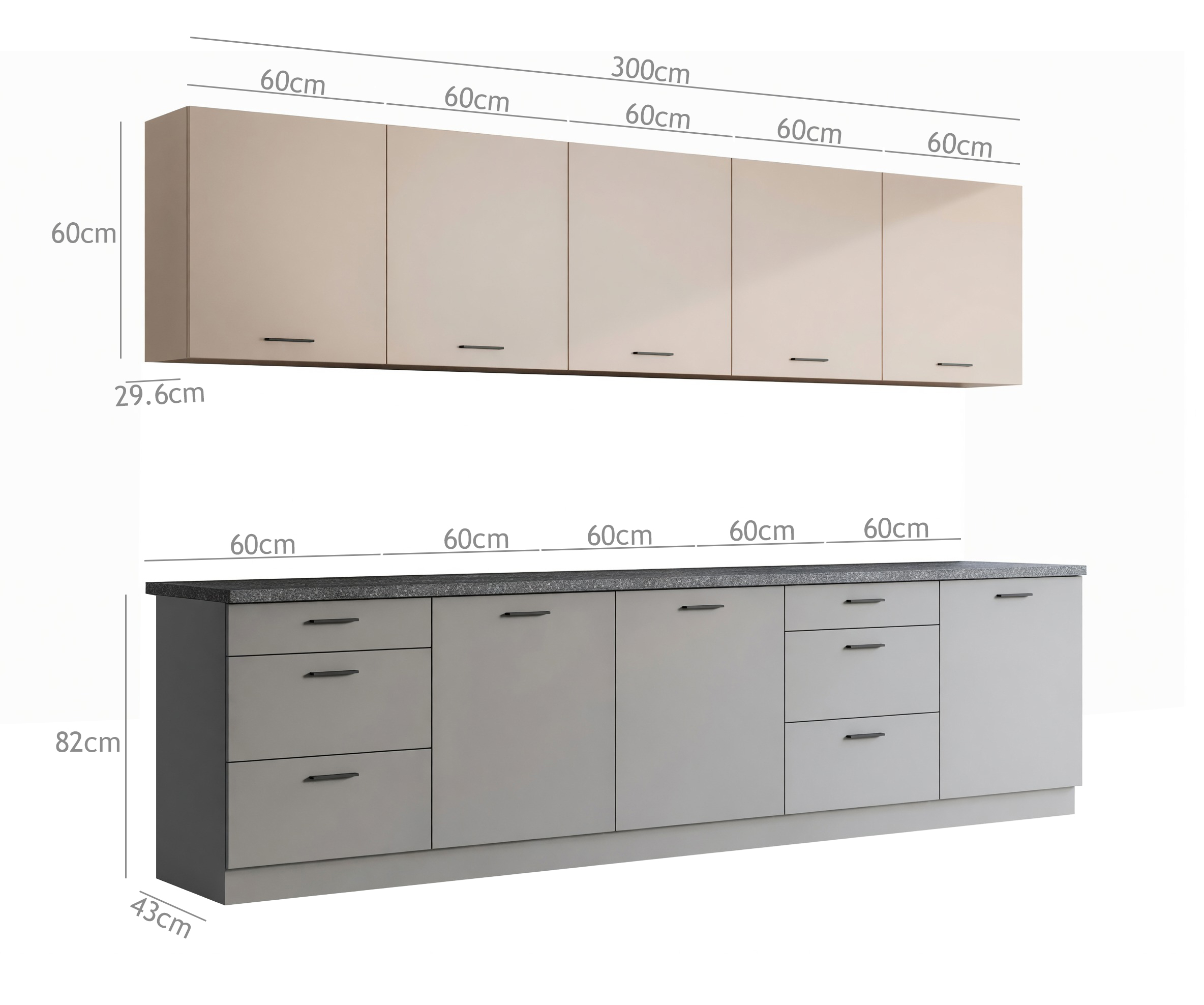 Conjunto de cozinha modular Ati Cashmere Grey 101