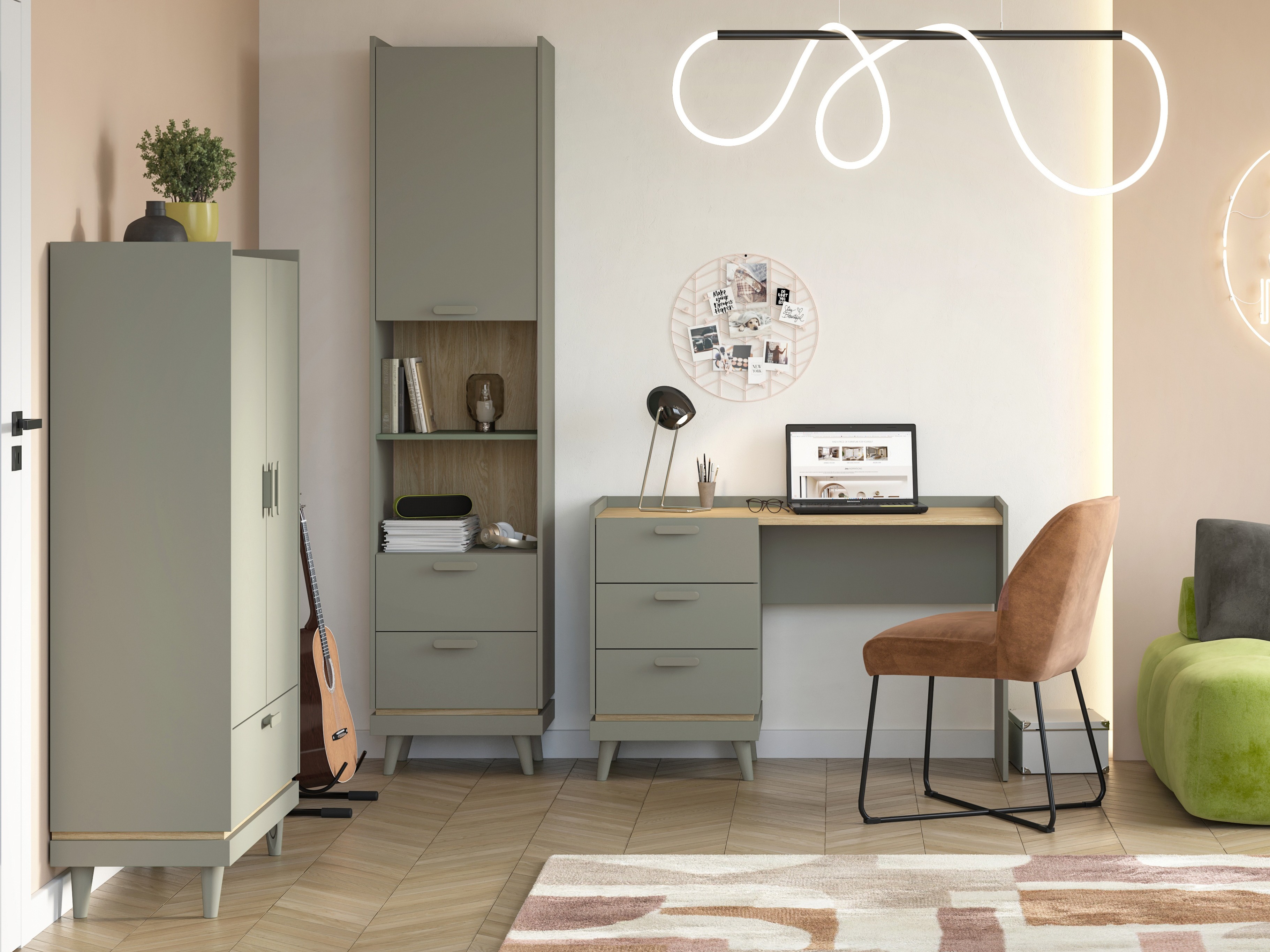 Mesa de escritório Fertalu 103 (Verde + Carvalho)