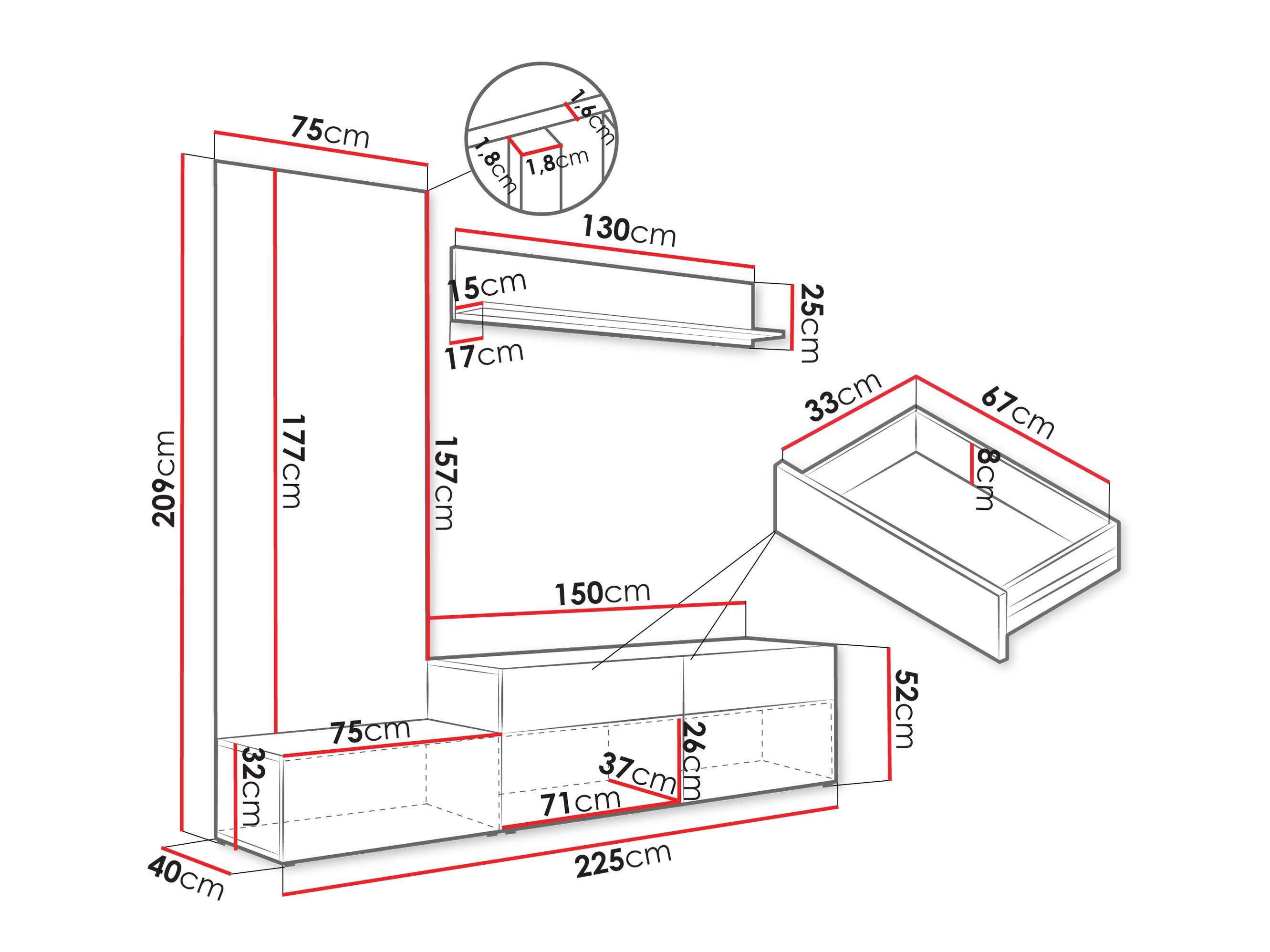 Conjunto para sala de estar Comfivo Munium I (Branco + Carvalho)