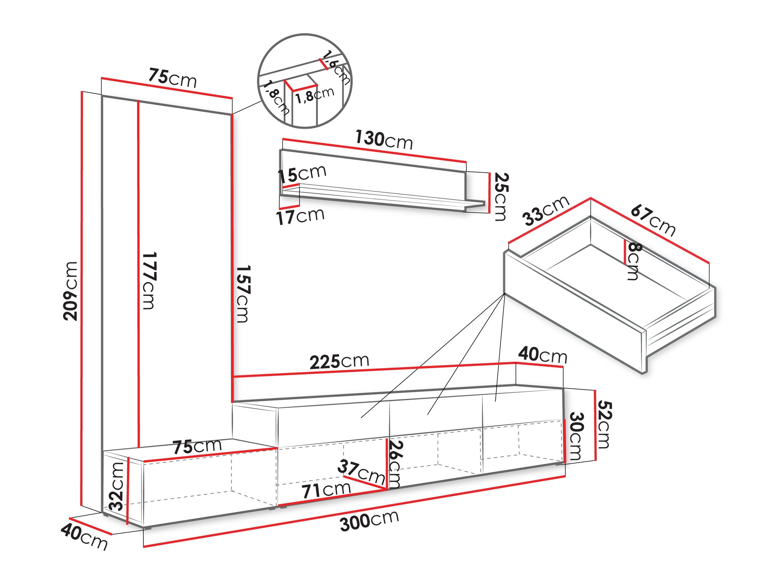 Conjunto para sala de estar Comfivo Munium II (Branco + Carvalho)