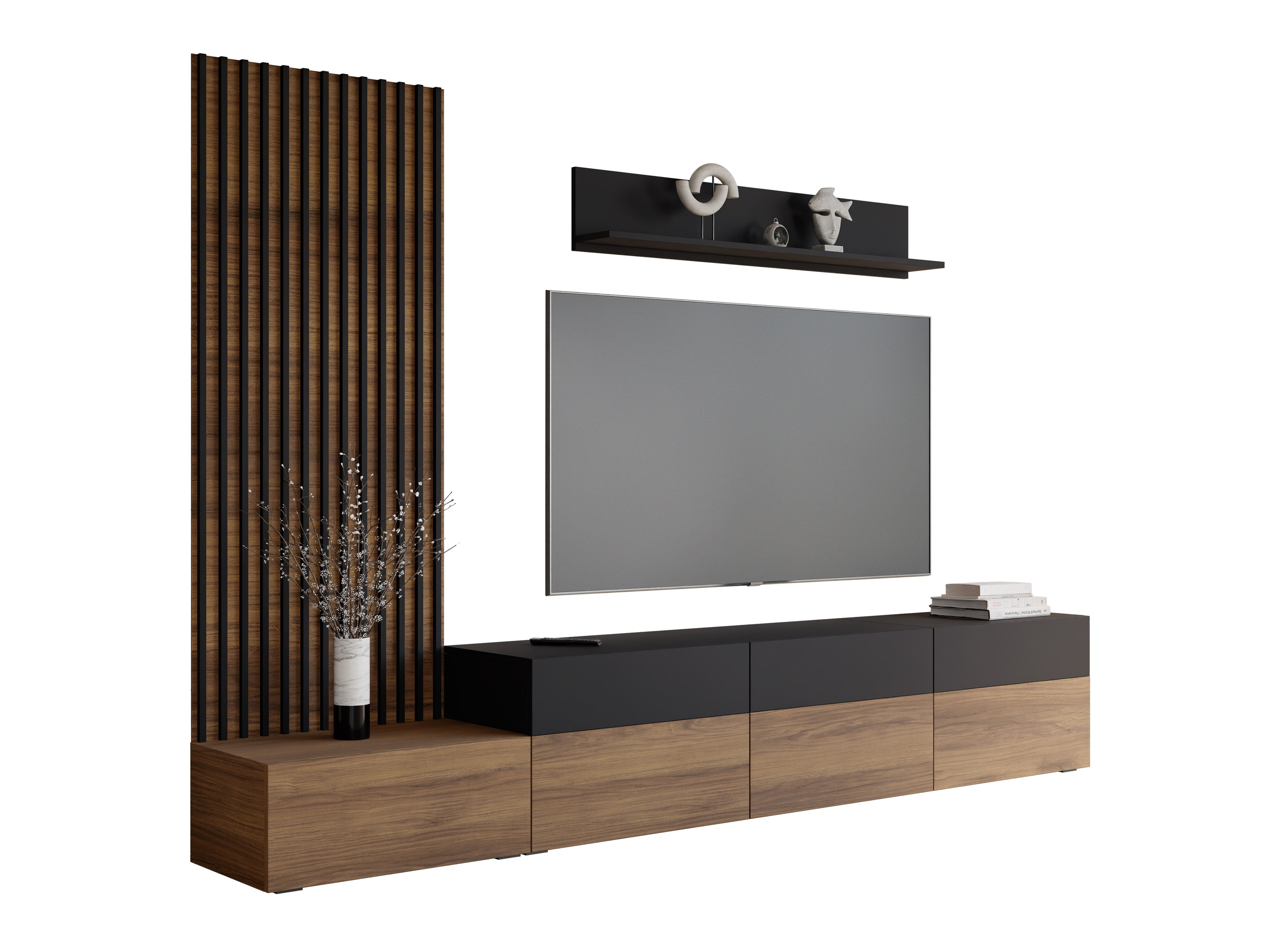 Conjunto para sala de estar Comfivo Munium II (Nogueira + Preto)
