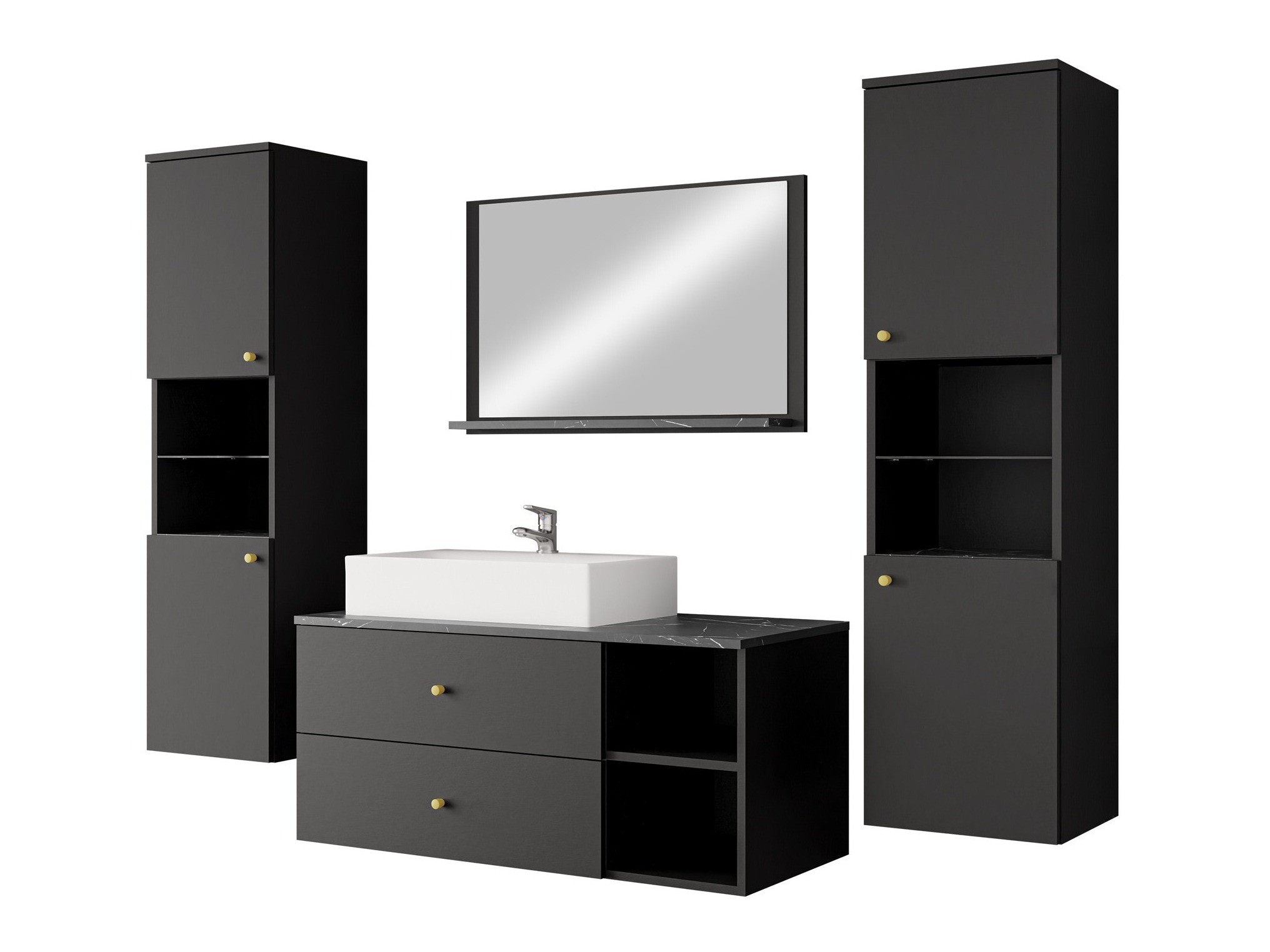 Conjunto para casa de banho Salus III (Preto + Mármore preto)