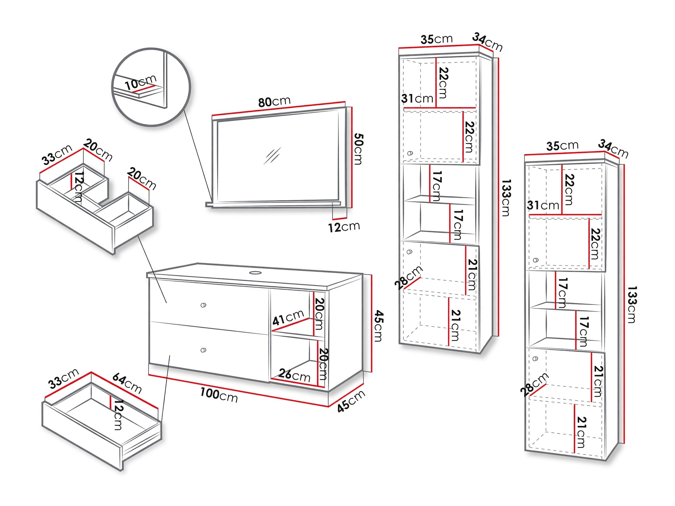 Conjunto para casa de banho Salus III (Nogueira + Marmore branco)