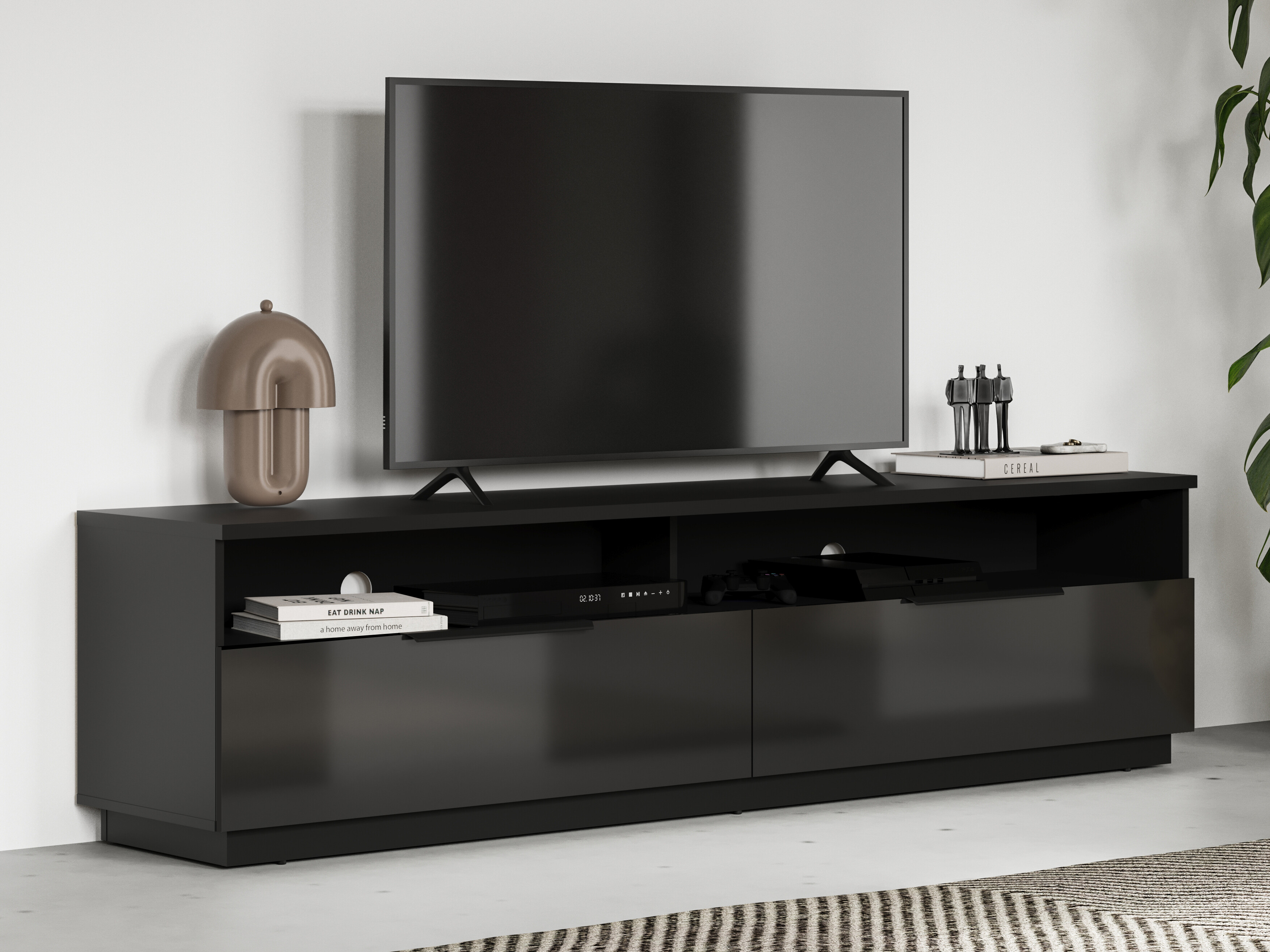 Móvel de TV Talevaro 102 (Preto + Preto brilhante)