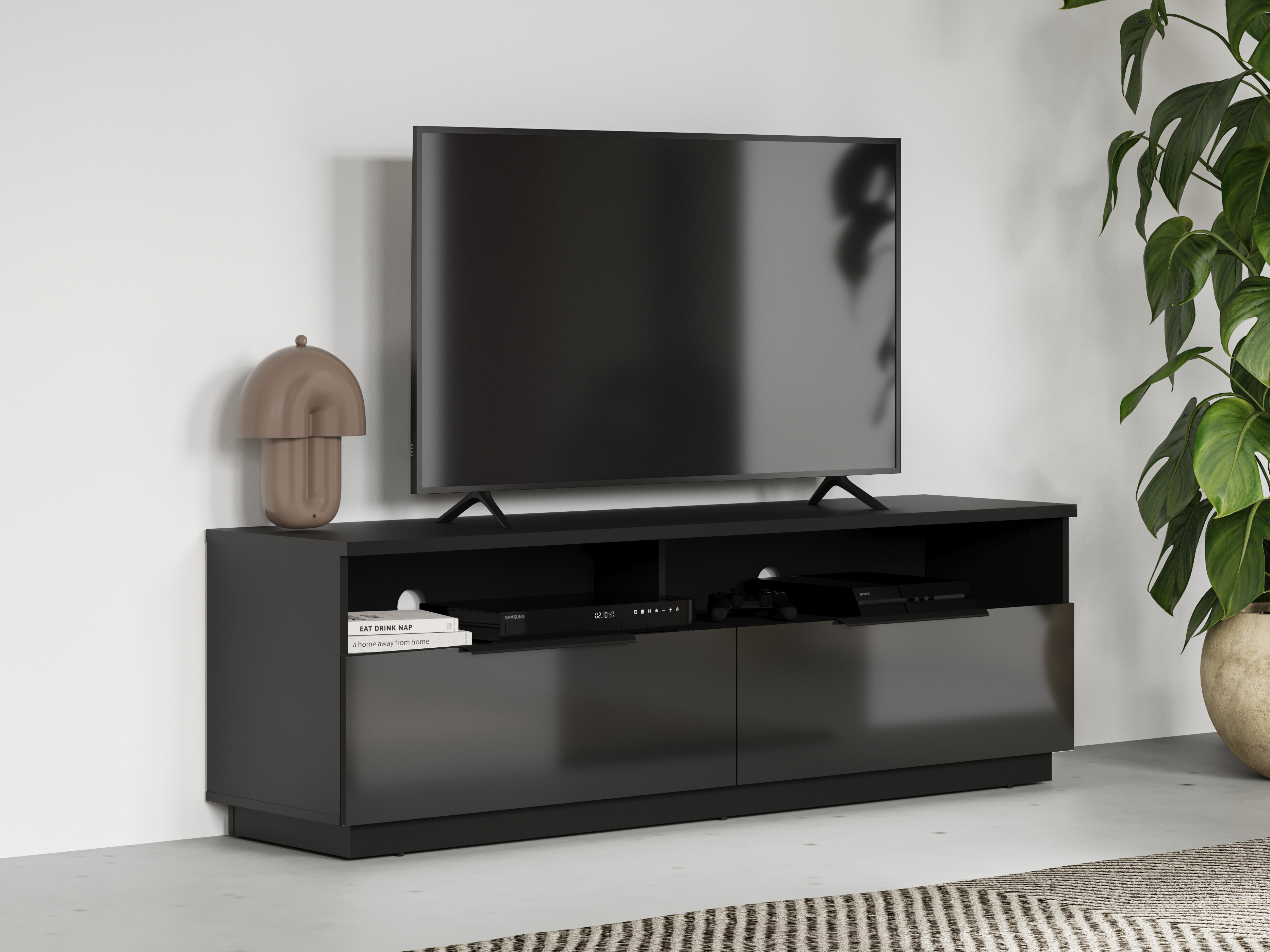 Móvel de TV Talevaro 103 (Preto + Preto brilhante)