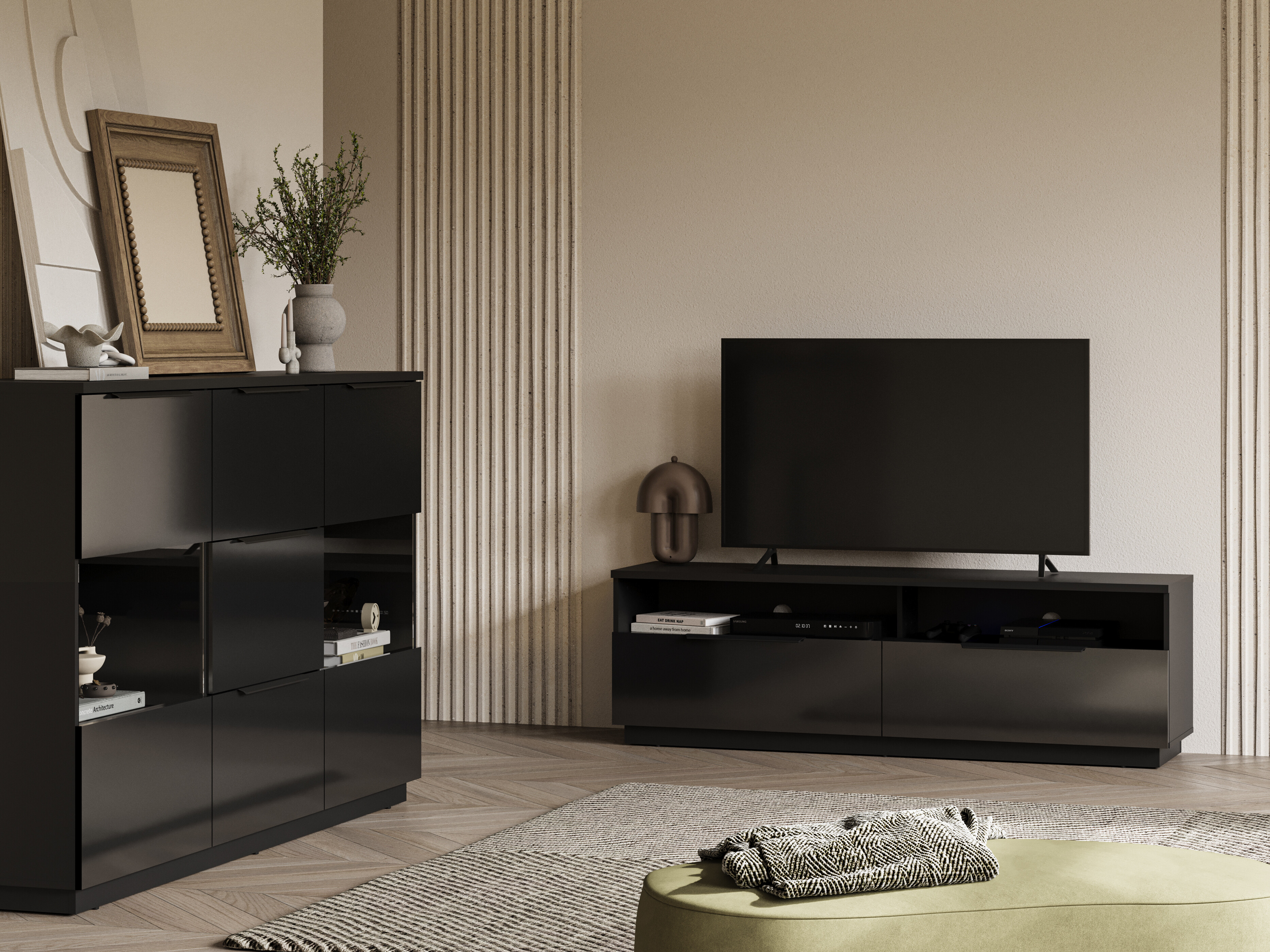 Móvel de TV Talevaro 103 (Preto + Preto brilhante)