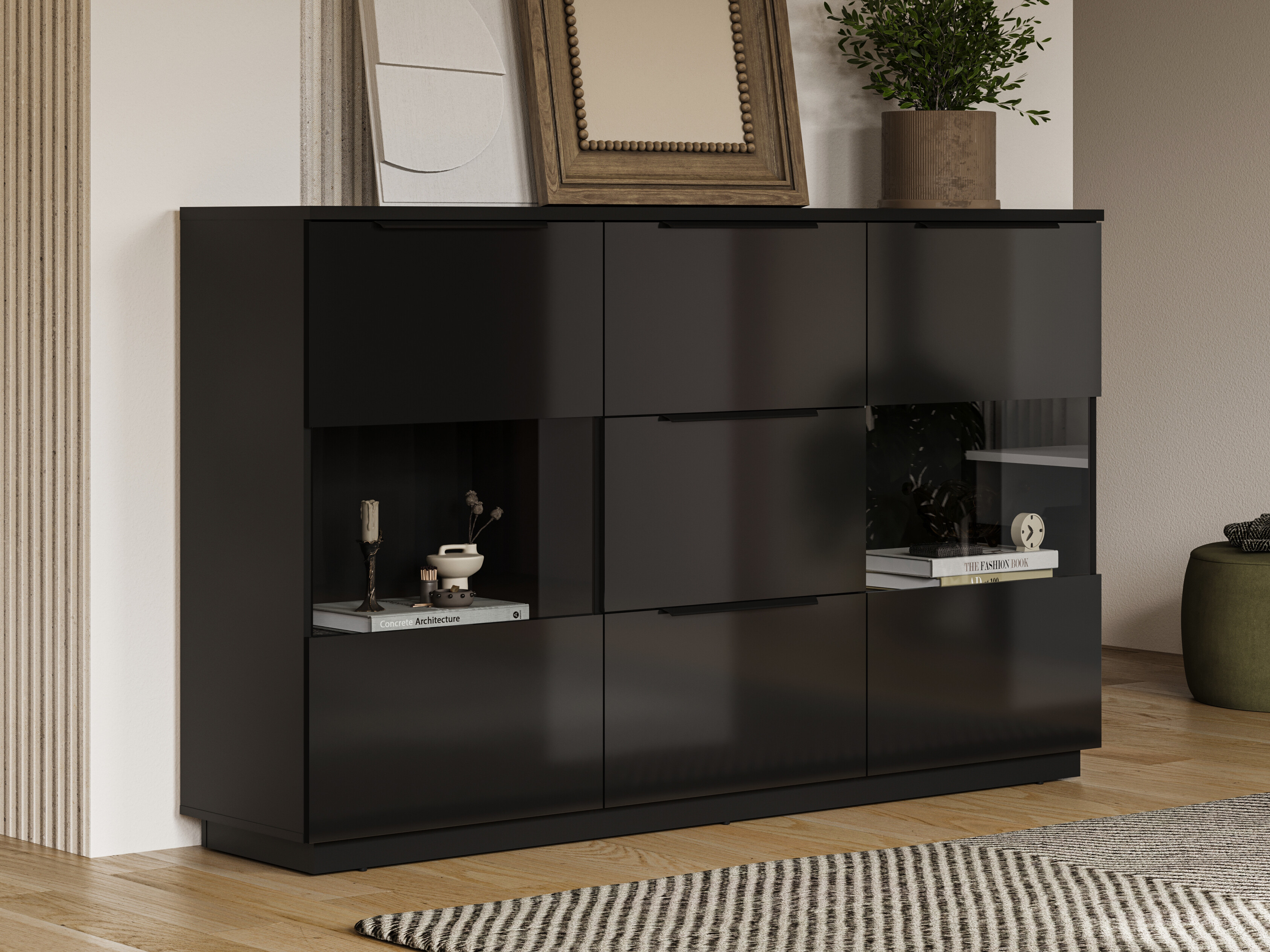 Cómoda Talevaro 105 (Preto + Preto brilhante)