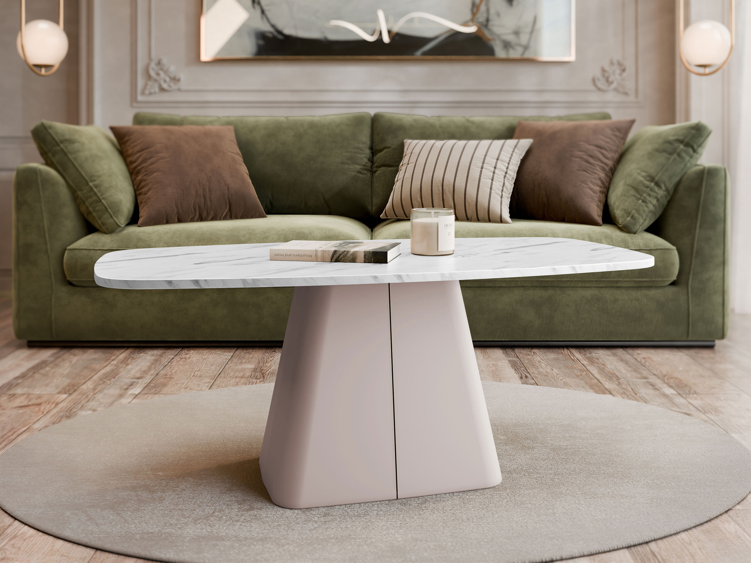 Mesa de centro Oswego 158 (Marmore branco + Caxemira)