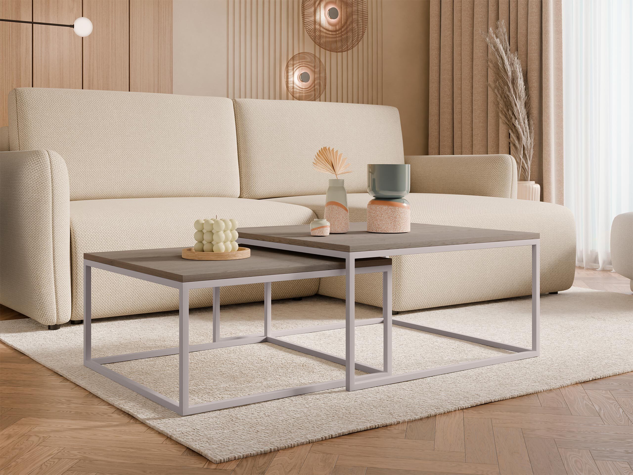 Conjunto de mesa de centro Oswego 133 (Madeira clara + Caxemira)