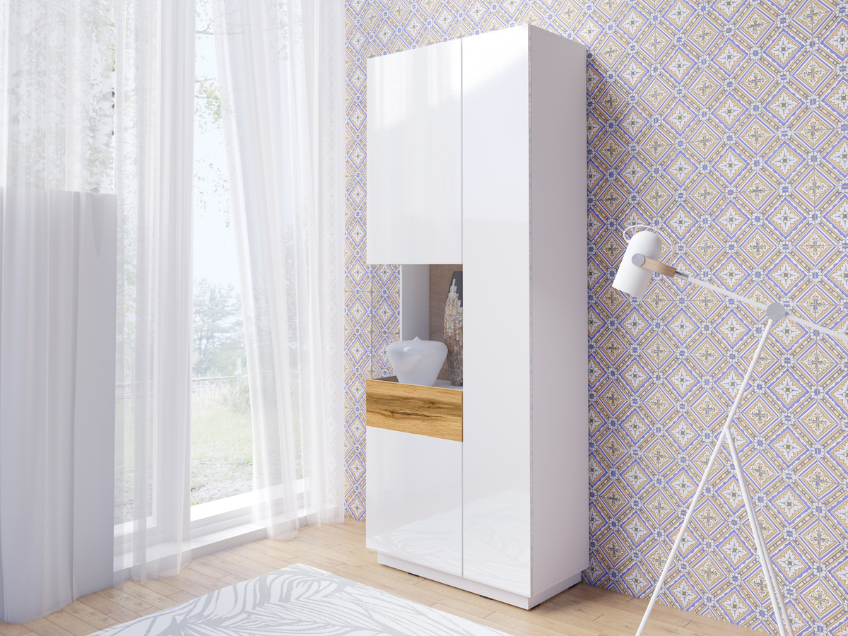 Estante Livlore 100 (Branco + Branco brilhante + Carvalho wotan)