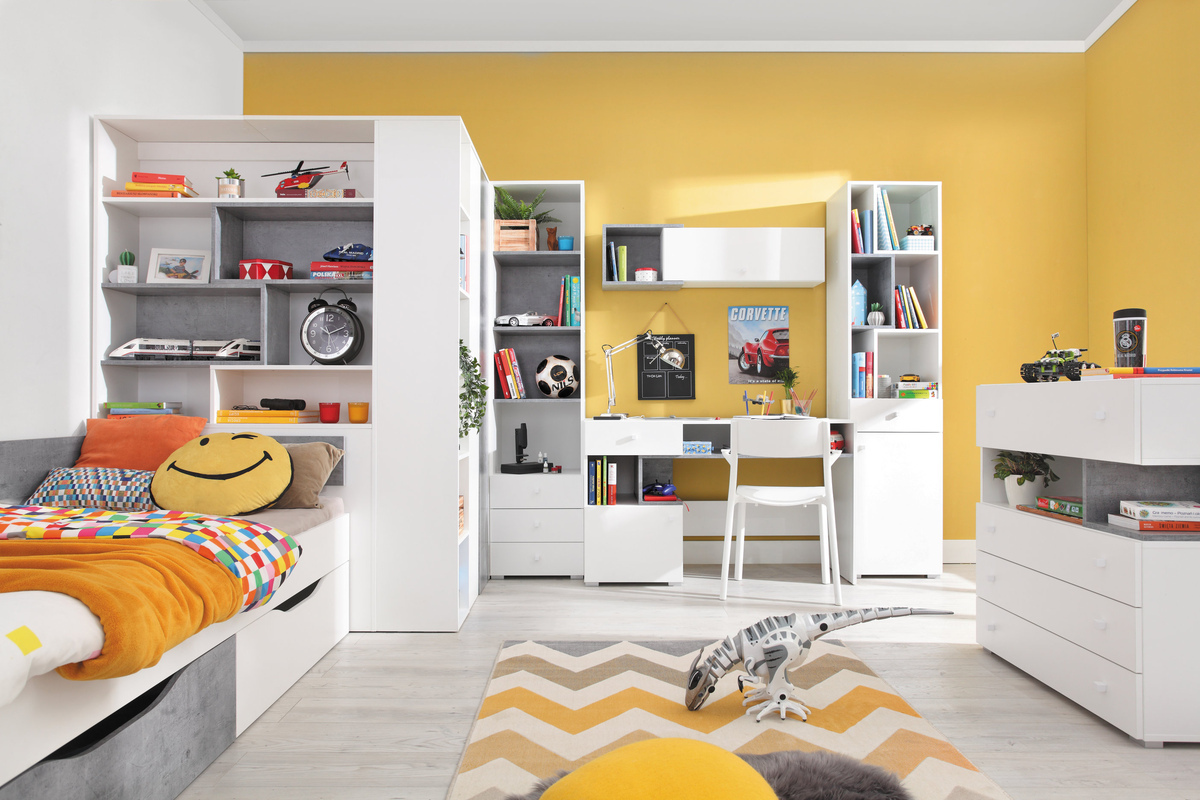 Estante de parede Omaha J112 (Branco + Cimento)