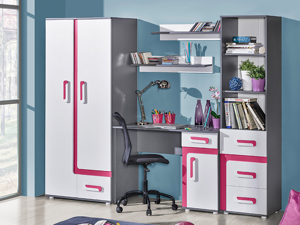 Conjunto para quarto infantil Levtala 116 (Antracite + Branco + Rosa)