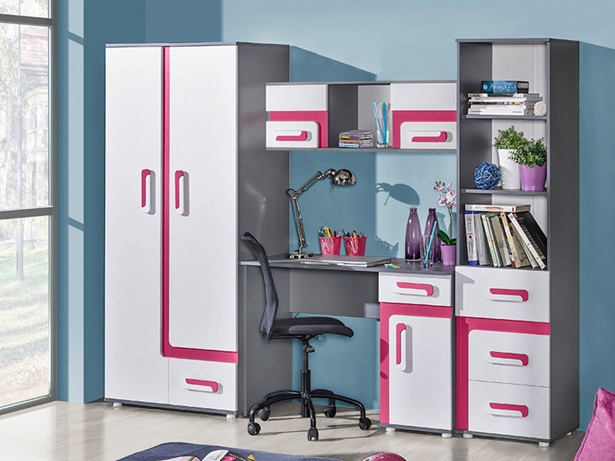 Conjunto para quarto infantil Levtala 120 (Antracite + Branco + Rosa)