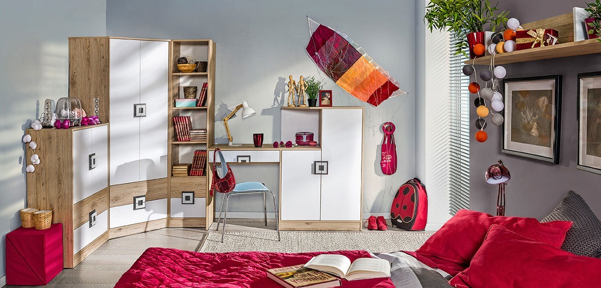 Conjuntos para quartos de criança Balvire 115 (Carvalho claro + Branco + Cinzento)