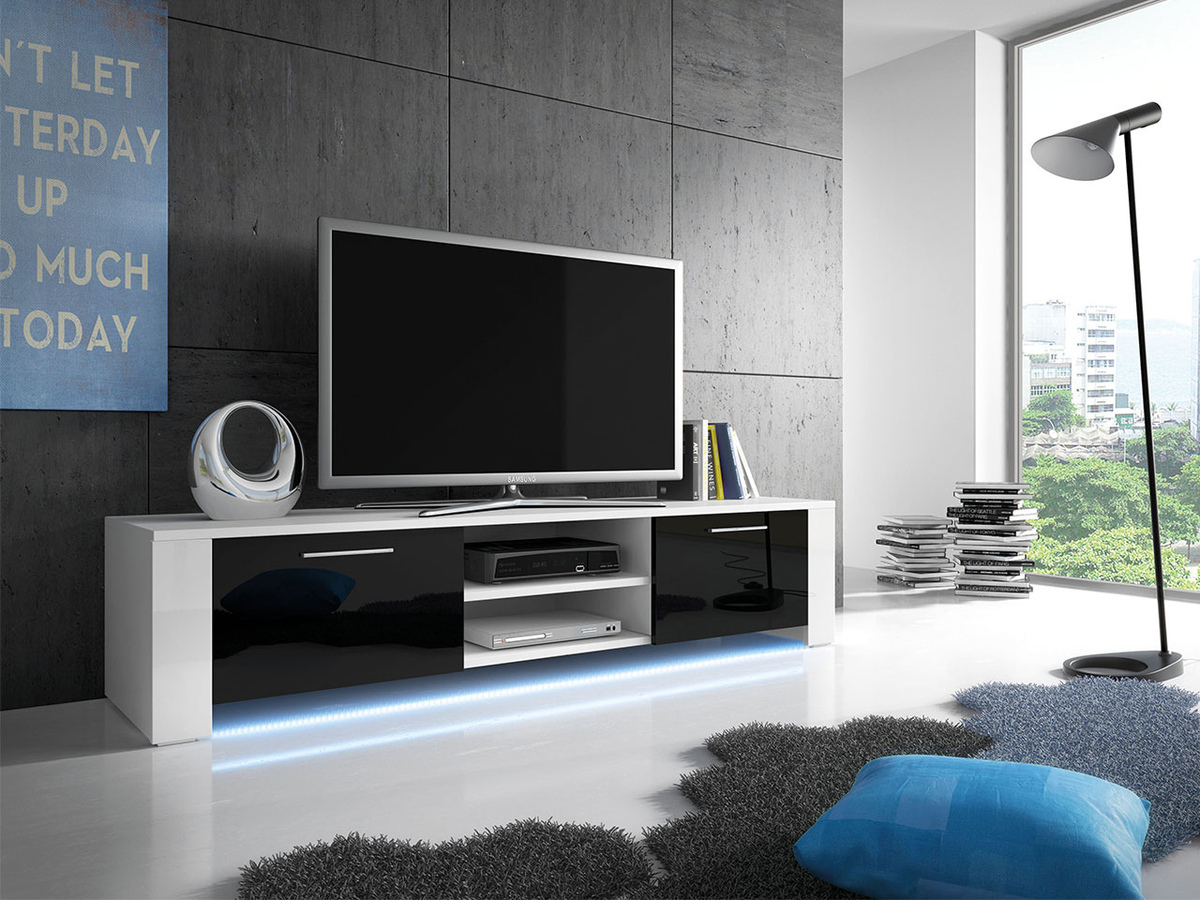 Móvel de TV Uva II (Branco + Preto brilhante)