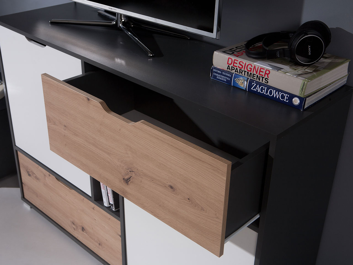 Cómoda Providence H103 (Grafite + Carvalho Artisan + Branco)