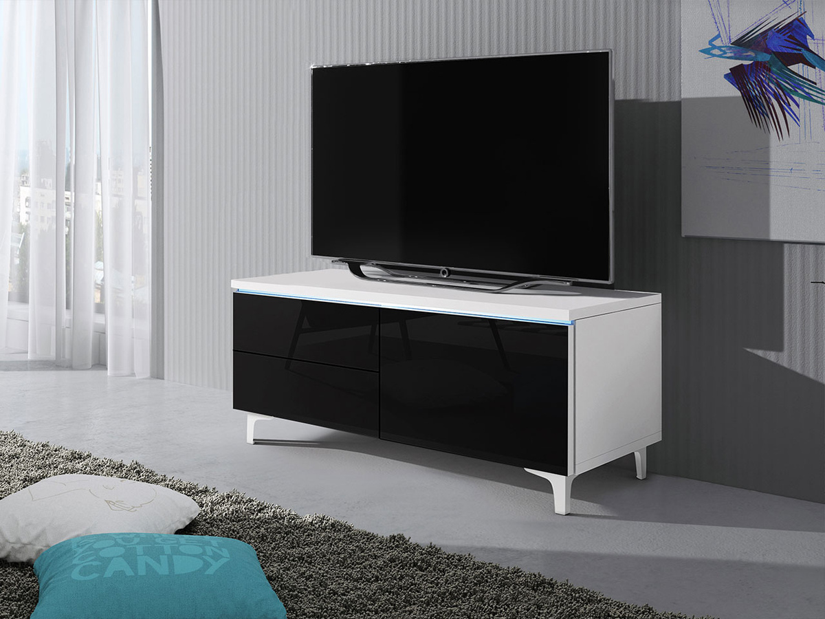 Móvel de TV Nashville 119 (Branco + Preto brilhante)