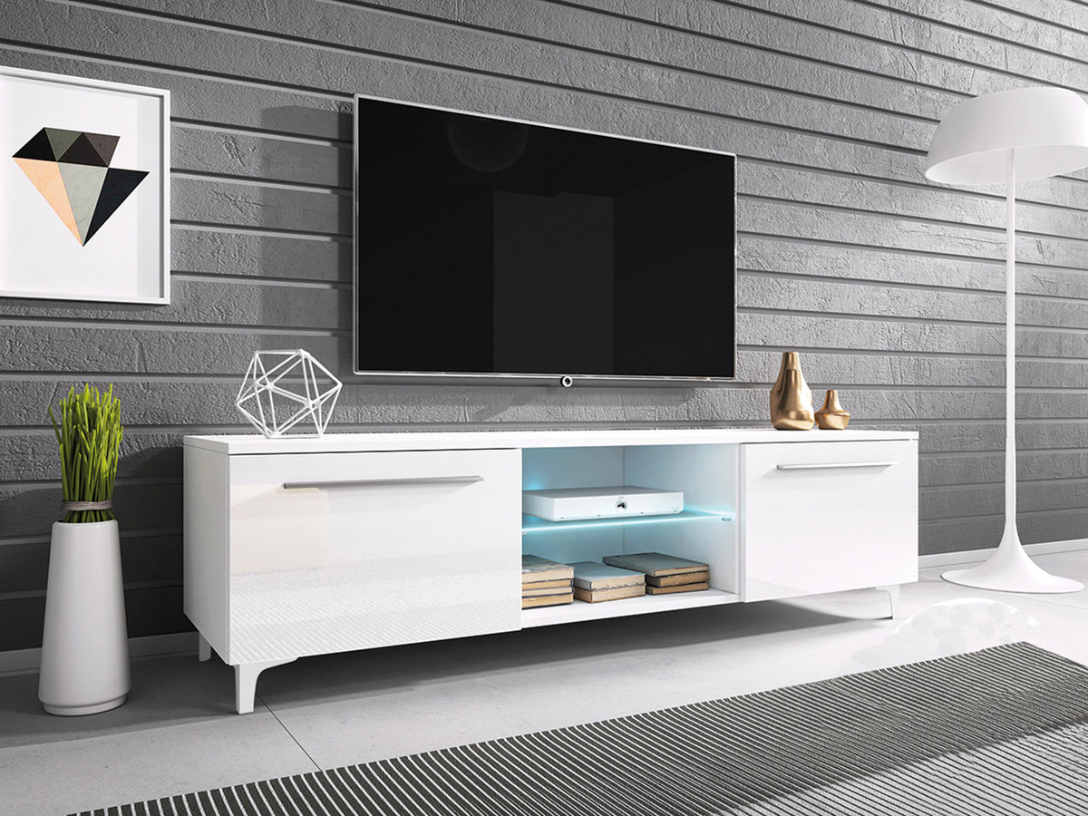 Móvel de TV Uva V (Branco + Branco brilhante)