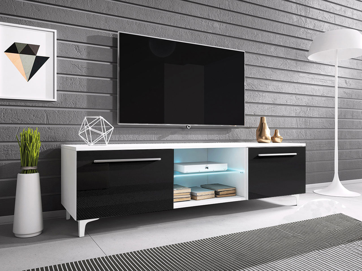 Móvel de TV Uva V (Branco + Preto brilhante)